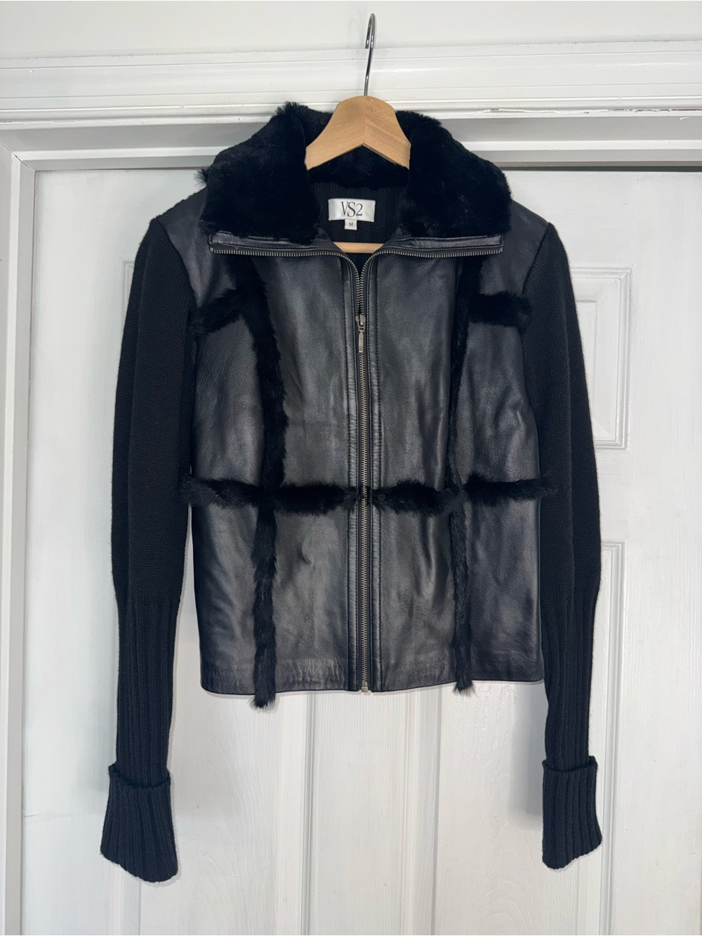 VS2 Leather Zip Jacket M Black Y2K